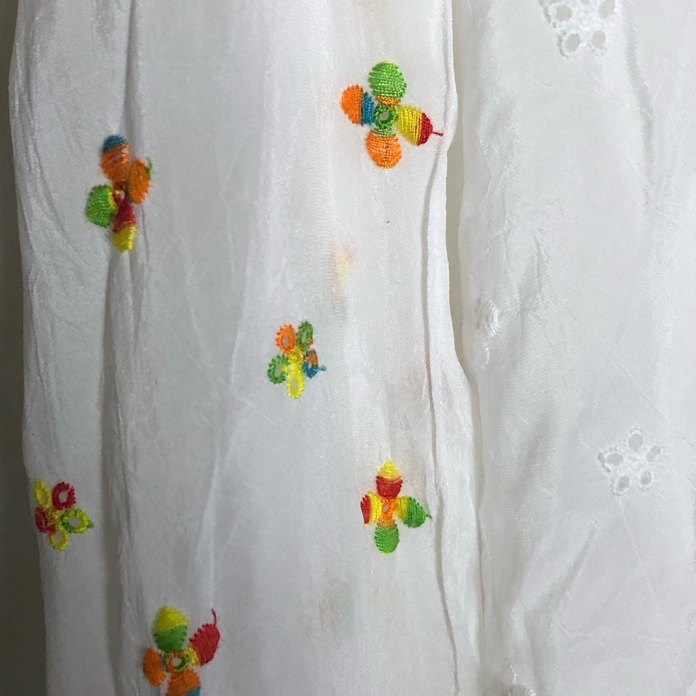 Johnny Was White Eyelet Simple All Over Embroidered Cuffs Peasant Tunic Blouse - Picture 9 of 14